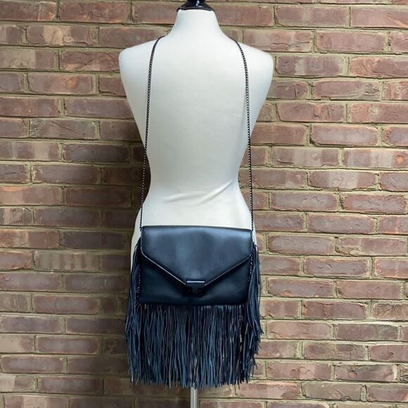 Loeffler Randall Black Leather Fringe Crossbody Bag - Picture 1 of 8